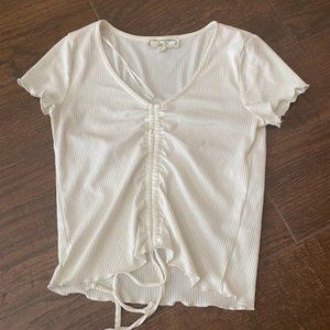 Hippie Rose White Ribbed Ruched Front Top
